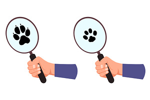Hand holding magnifying glass with, an Animal Illustration by Vectorbuum