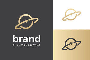 Golden Planet With Arrow  Logo, a Branding & Logo Template by funpixel