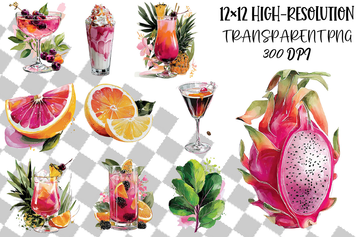 Preppy Cocktail Clipart Bundle, an Object Illustration by DreamCafeArt (Photo 2 of 6)