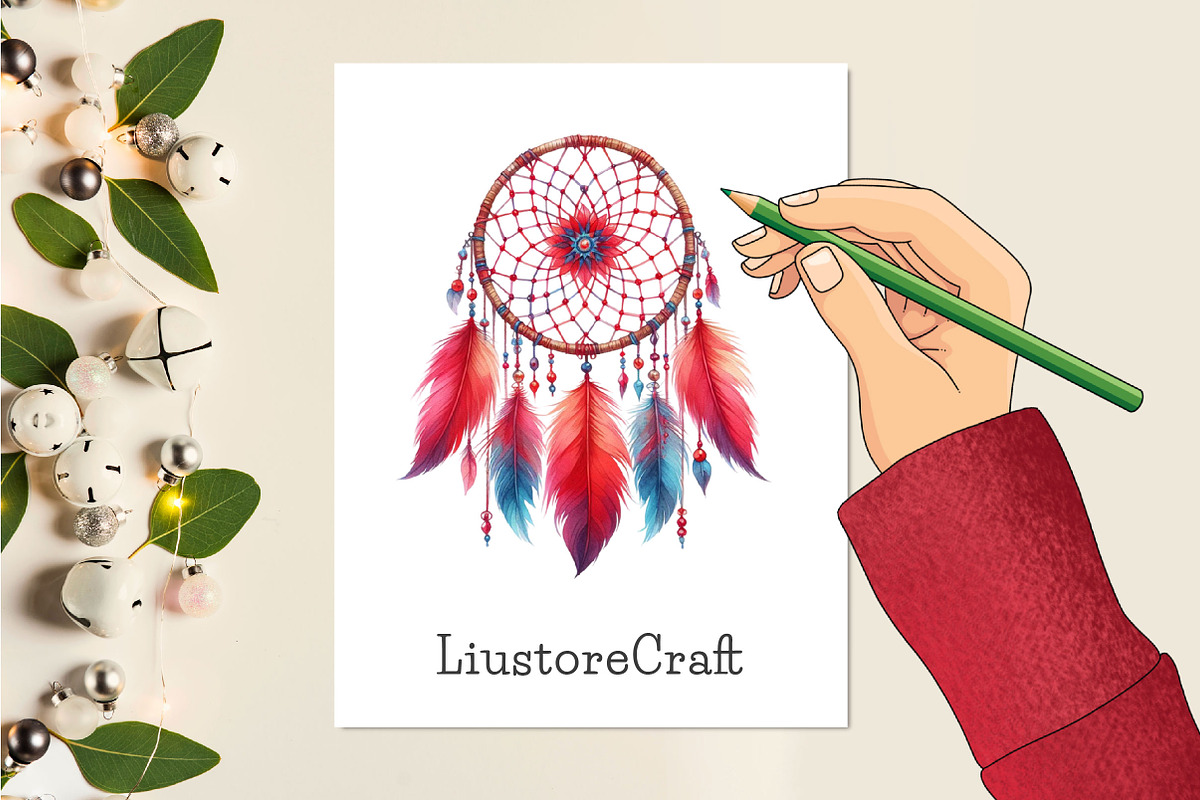 Watercolor Boho Dreamcatcher Clipart, a Work Illustration by Dream Creation (Photo 2 of 5)
