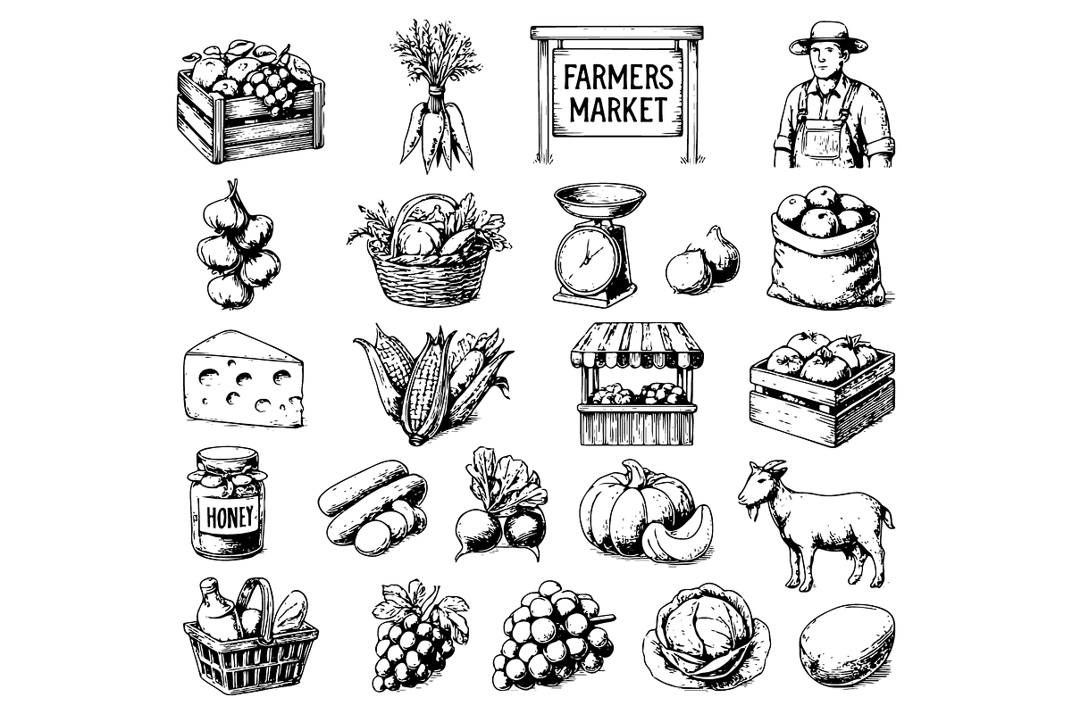 Farmers Market Vintage Food Set, an Object Graphic by RT Studio (Photo 2 of 4)