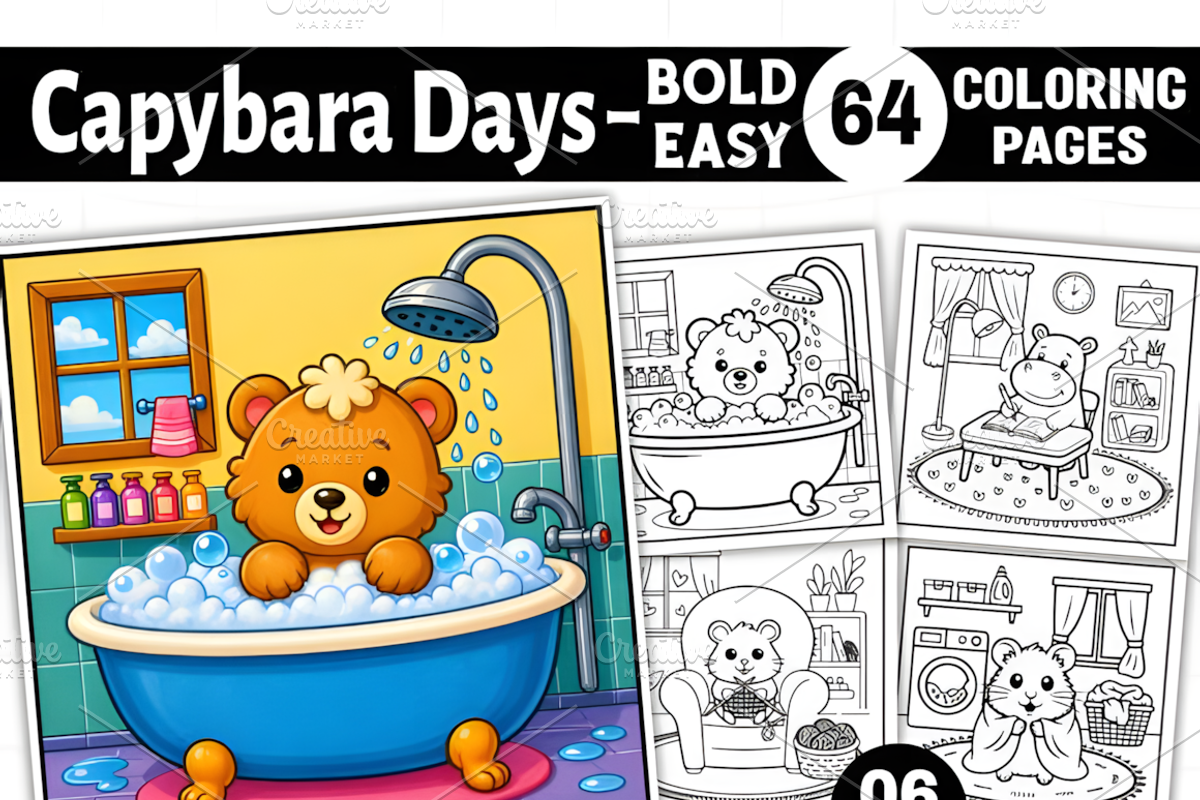 Bold Easy Capybara Days Coloring Pag, an Animal Illustration by Coco Bloom (Photo 1 of 8)