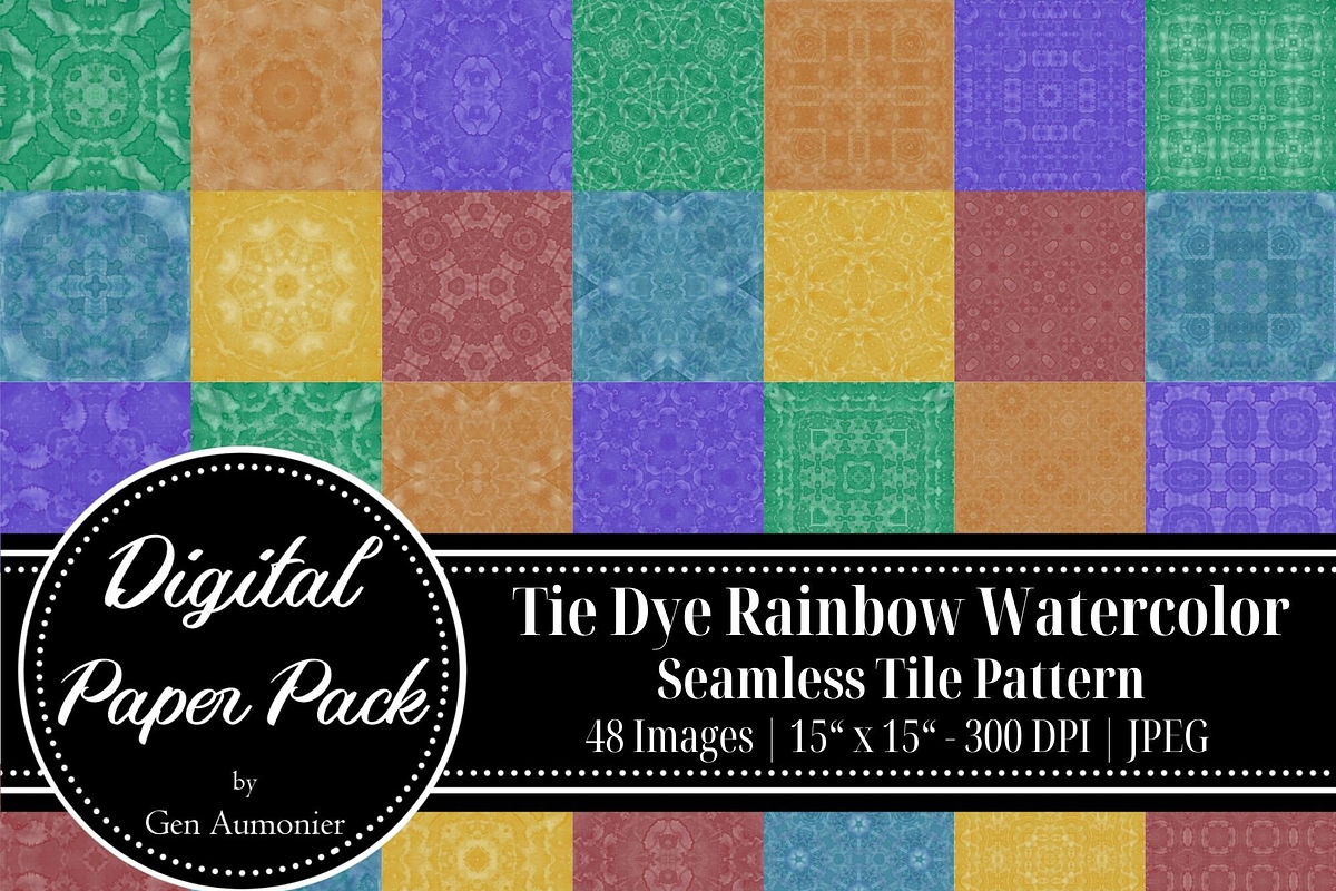 Tie Dye Rainbow Watercolor Patterns, a Pattern Graphic by Gen Aumonier (Photo 9 of 9)