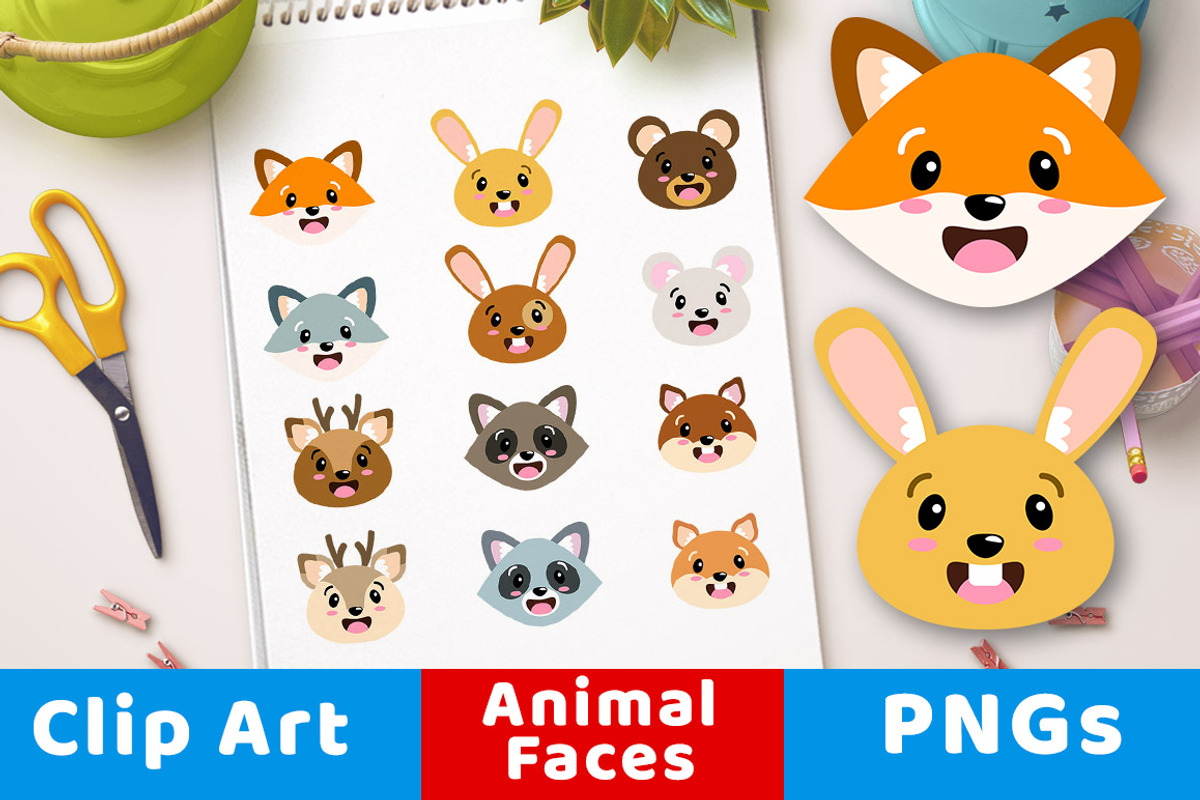 Cute Forest Animal Faces Clipart, an Animal Illustration by The Digital Download Shop (Photo 1 of 3)