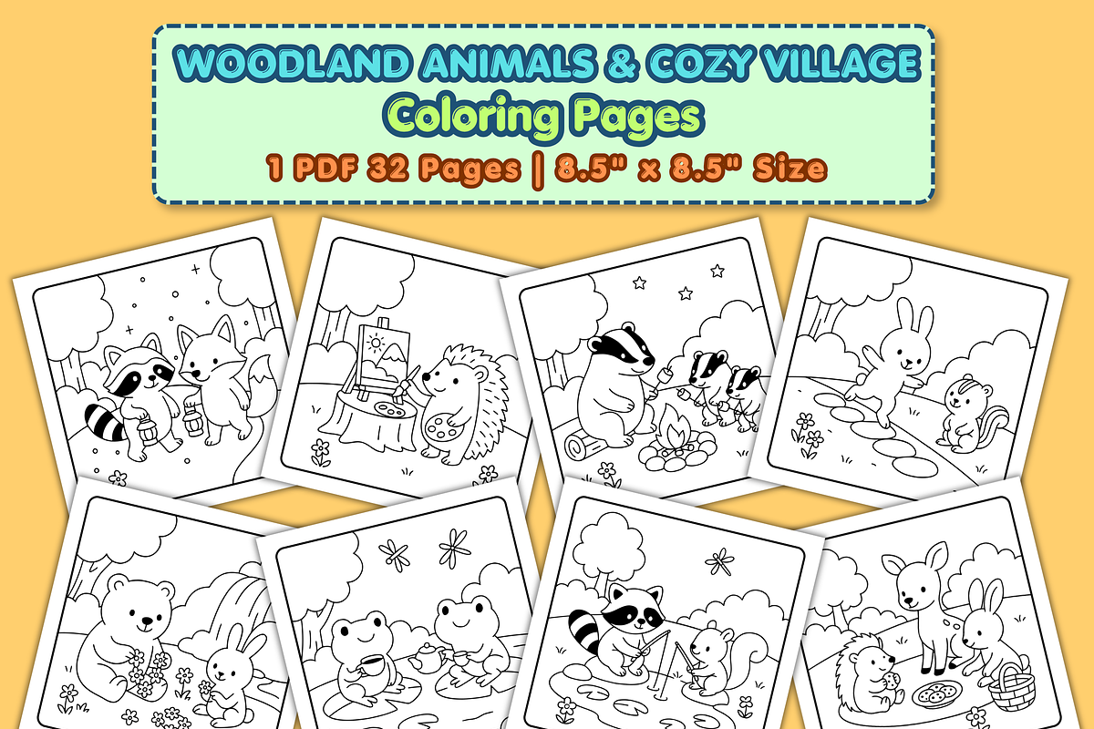WOODLAND ANIMALS COLORING PAGES, an Animal Illustration by Vachira Digital Studio (Photo 2 of 4)