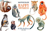 Watercolor Happy Monkeys, an Animal Illustration by Anastasia (Thumbnail 1 of 13)
