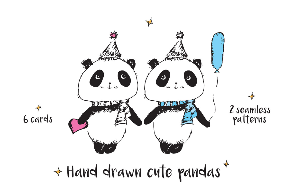 Hand drawn cute pandas, an Animal Illustration by Tkoko vectors & patterns (Photo 1 of 6)