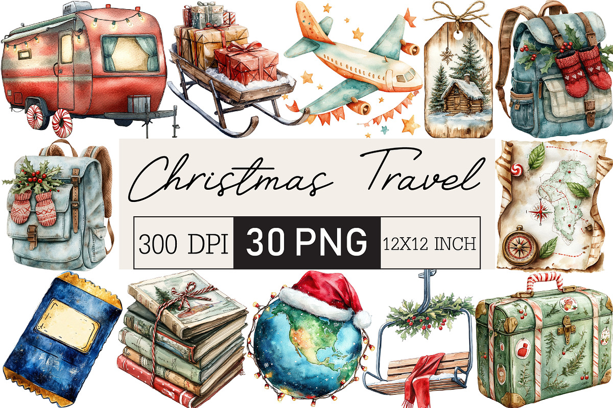 Christmas Travel Clipart, an Illustration by Black Bird Studio (Photo 1 of 6)