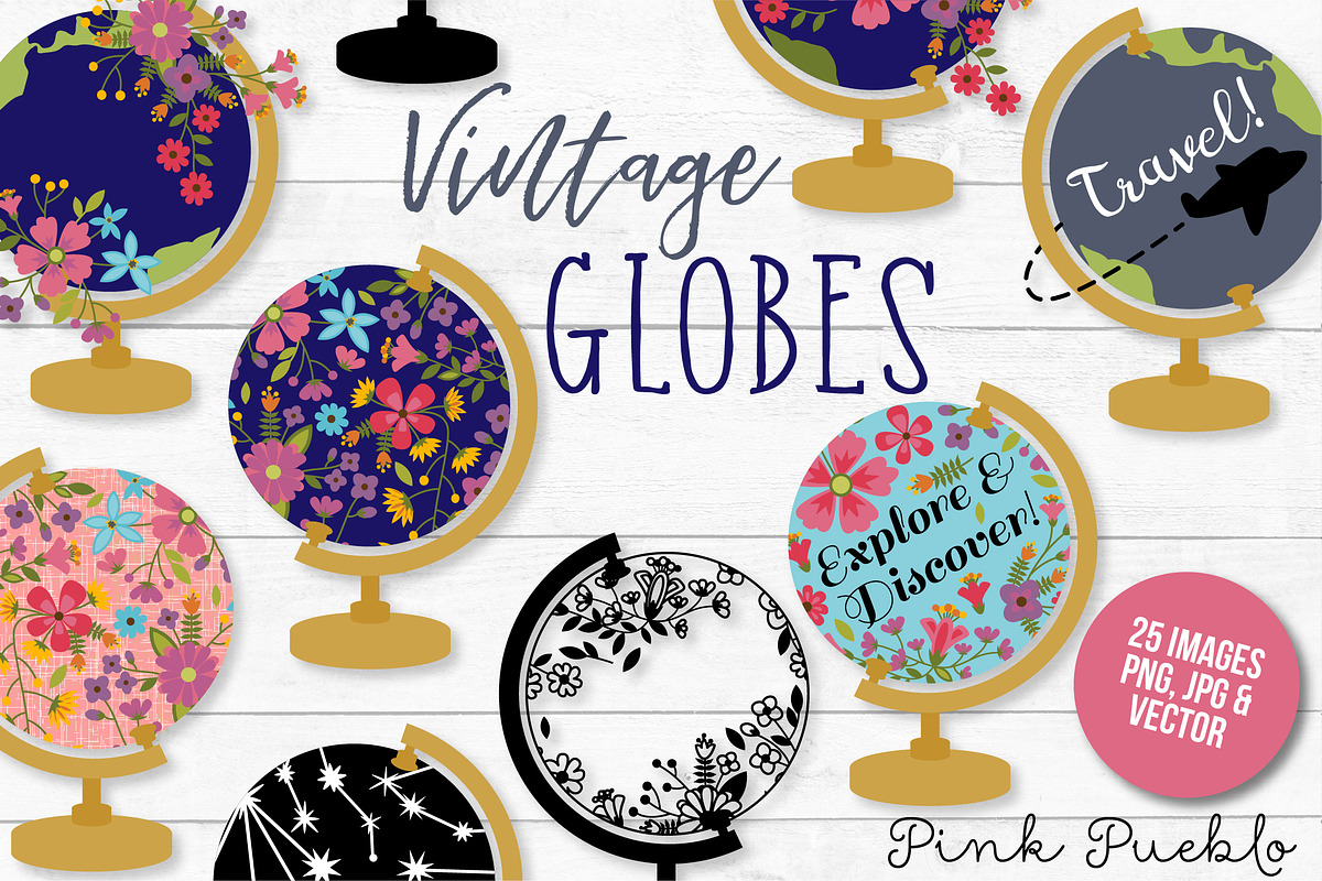 Vintage Globe Clipart and Vectors, an Illustration by PinkPueblo (Photo 1 of 3)
