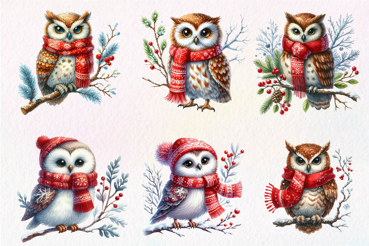 Christmas Owl Clipart PNG, an Illustration by Dream Creation (Photo 5 of 7)