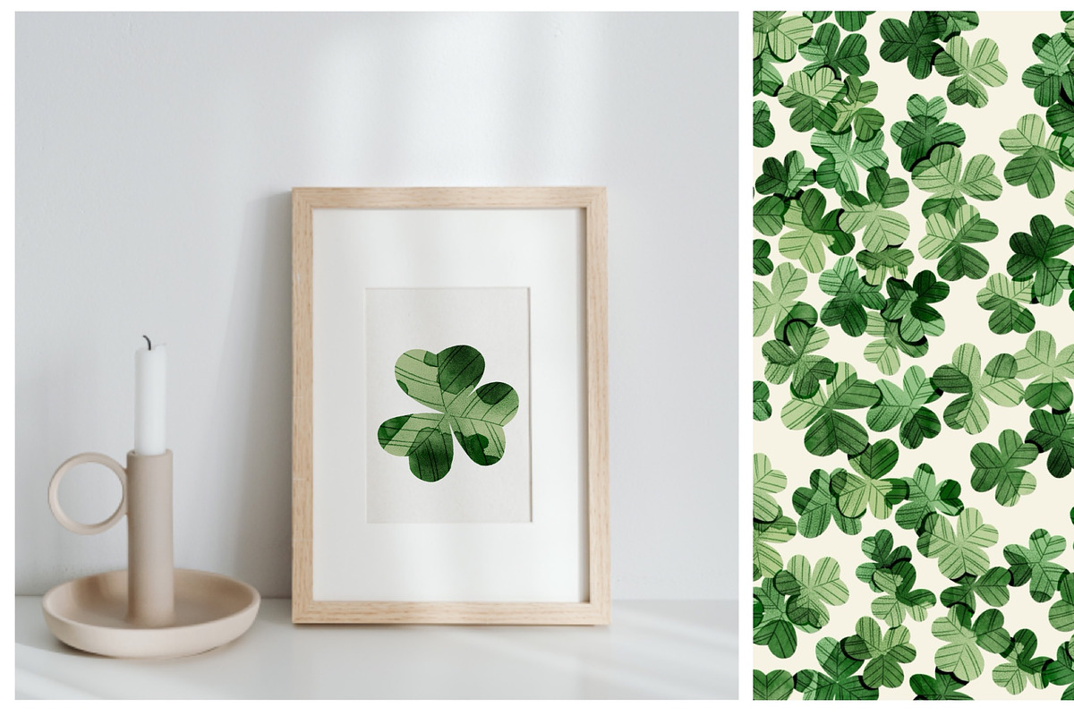 10 Shamrocks and a Seamless Pattern, an Object Illustration by Helga Wigandt (Photo 6 of 6)