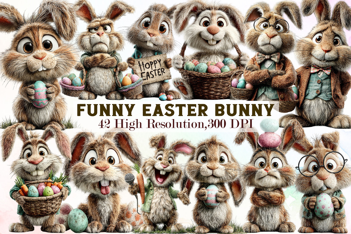 Funny Easter Bunny Clipart, an Illustration by Sublimation Artist (Photo 1 of 7)