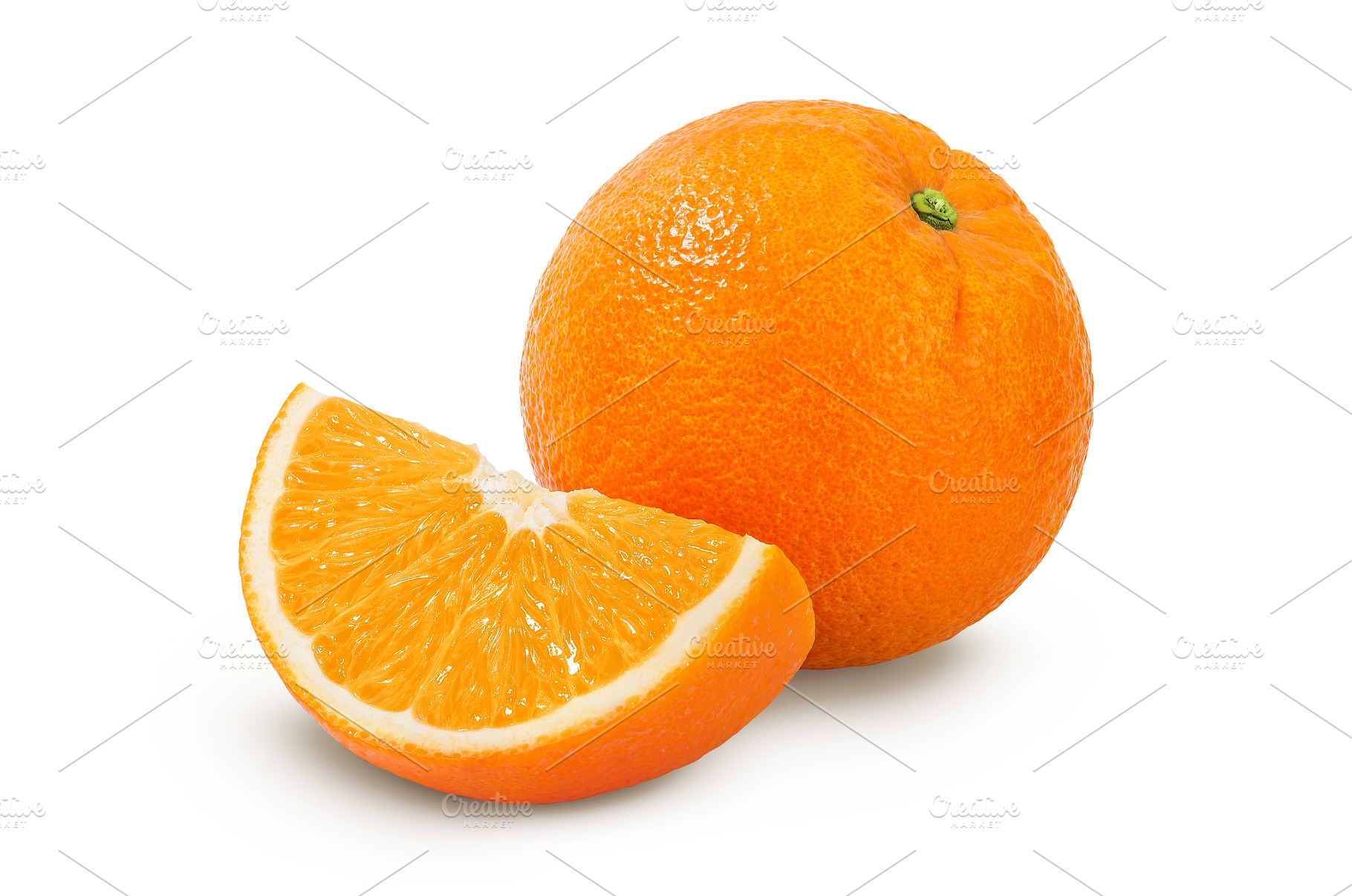 Orange fruit with slices isolated on, a Food & Drink Photo by NataPhoto