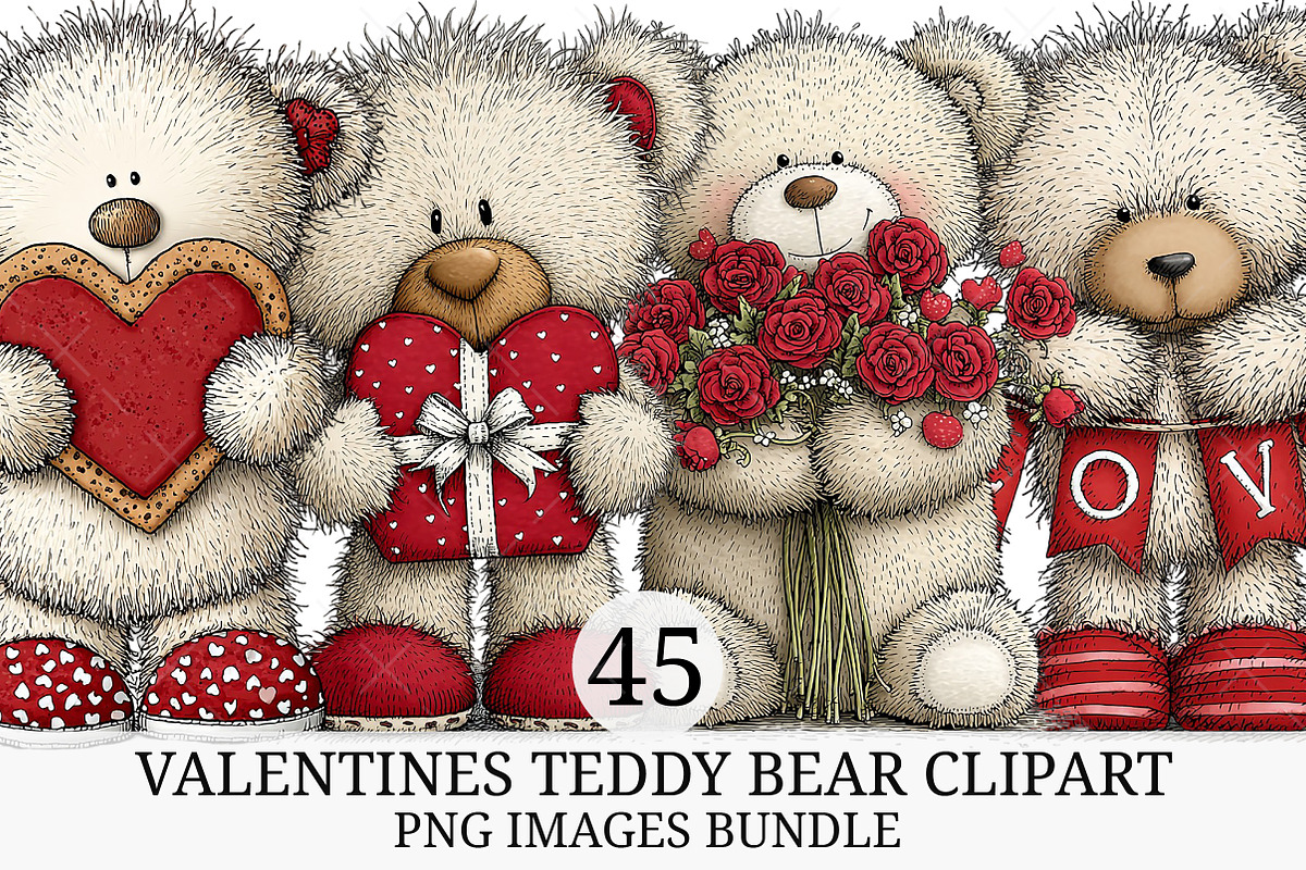 Valentines Teddy Bear Clipart, an Illustration by Craft Nest (Photo 1 of 11)