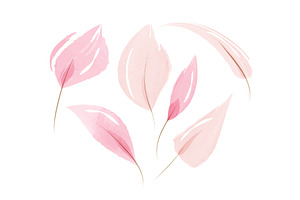 Watercolor pink delicate leaves set, an Object Illustration by okskukuruza