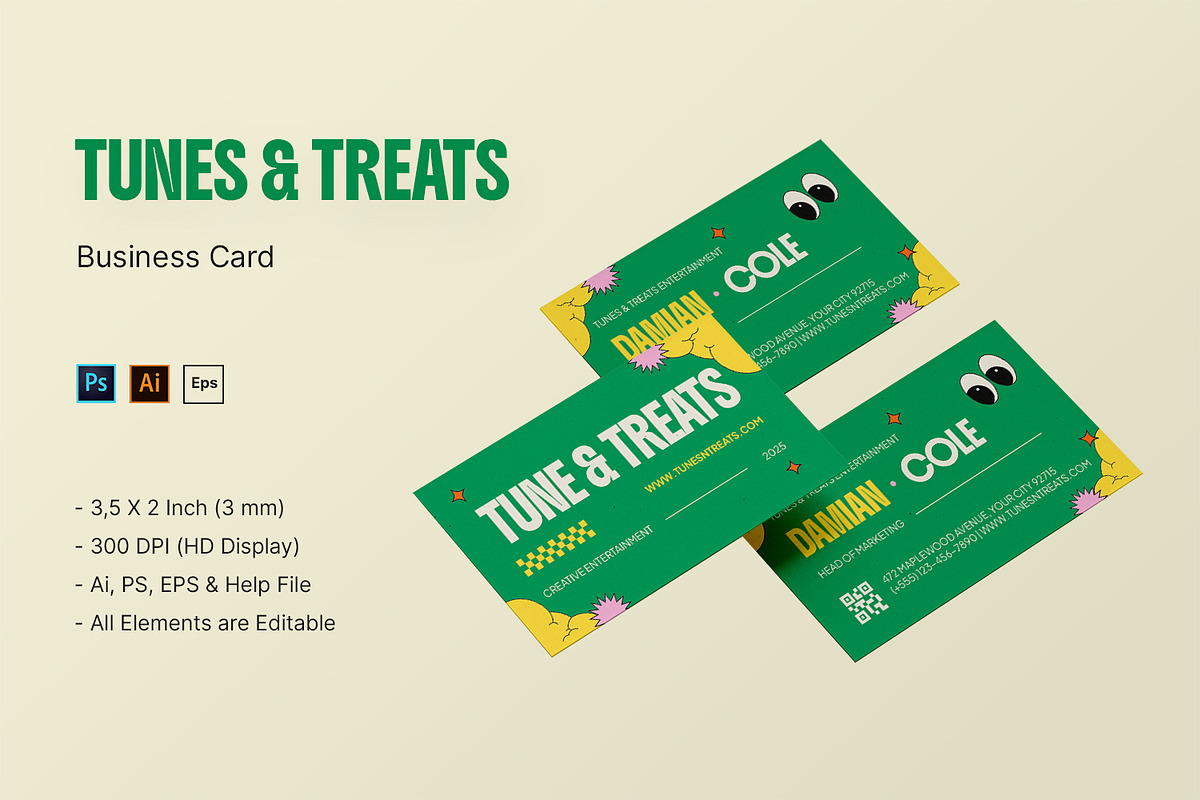 Tunes & Treats - Business Card, a Business Card Template by StreaksideStd (Photo 1 of 3)