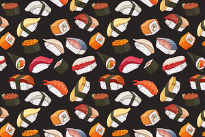 Traditional sushi seamless pattern, a Pattern Graphic by Yayasya