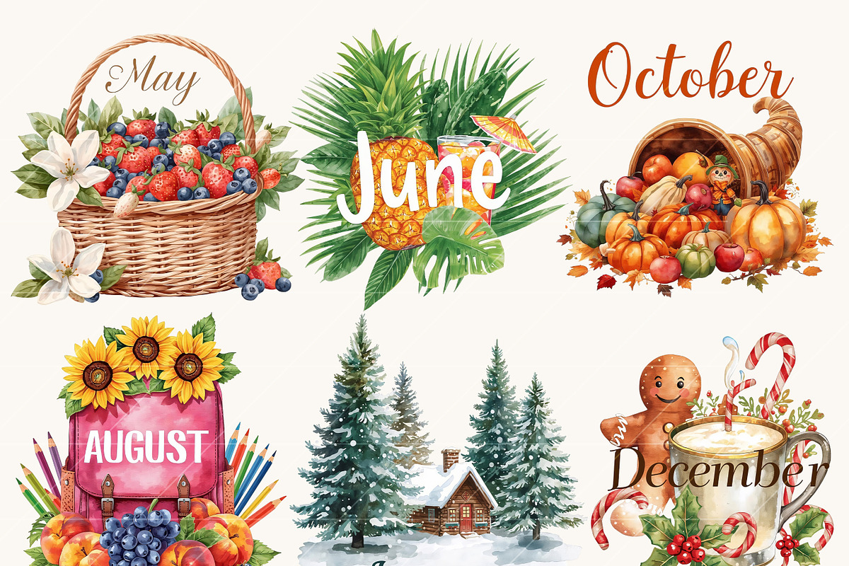 Months of the Year Clipart Bundle, an Object Illustration by Design Scotch (Photo 6 of 8)