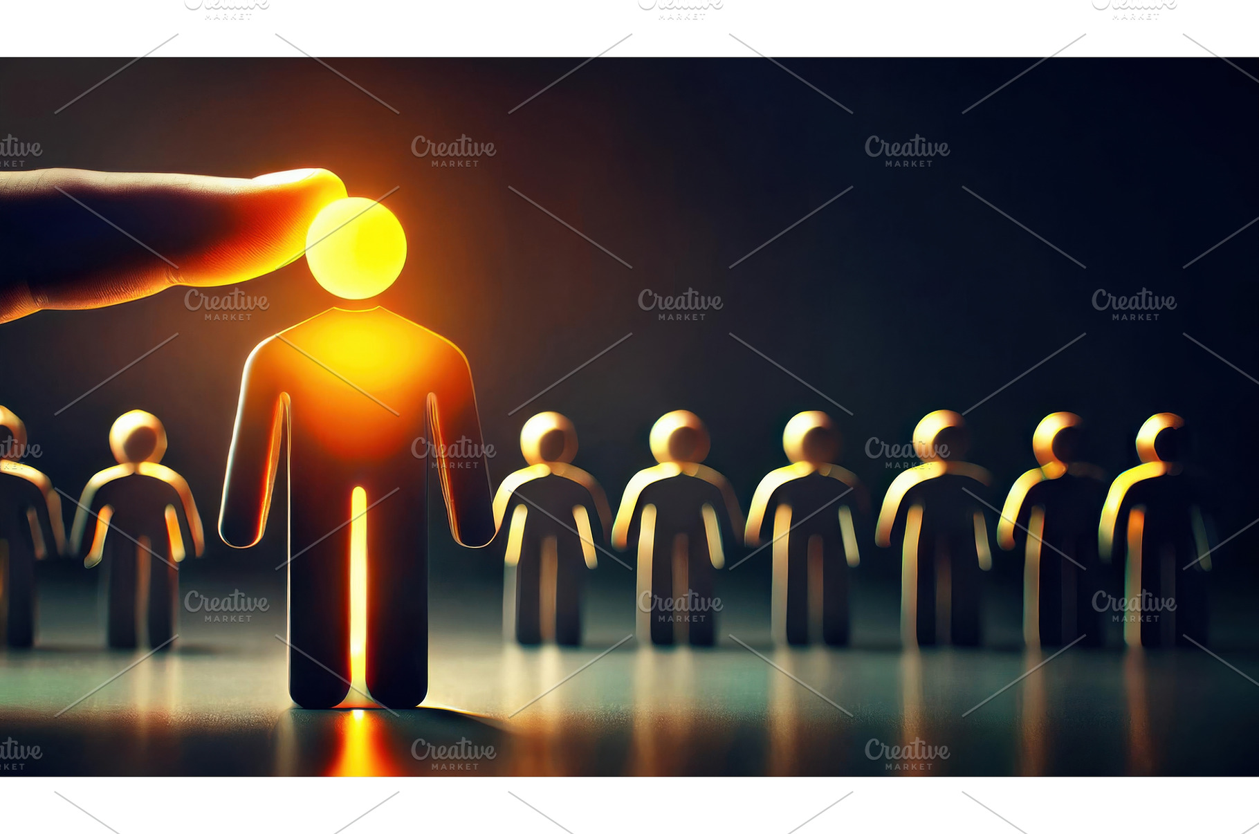Glowing figure being chosen from a, a Business Photo by Igor Tichonow