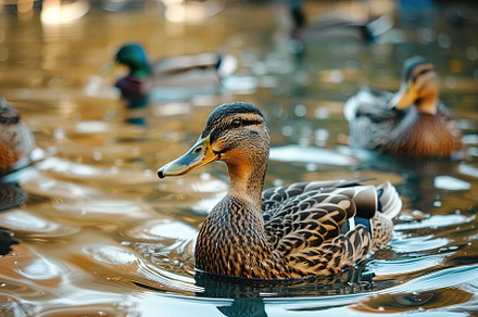 Group of ducks swimming into the pond, an Animal Photo by AlyaAnd