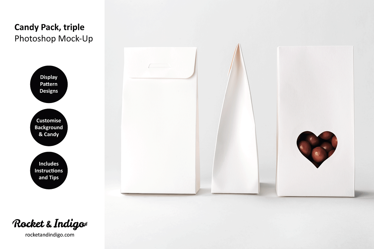 Candy Triple Pack Photoshop Mock-Up, a Packaging Mockup by Rocket & Indigo (Photo 3 of 4)
