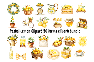 Pastel Lemon Clipart Bundle PNG