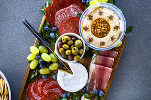 Charcuterie Board Meats And Cheeses Overhead, a Food & Drink Photo by THP Creative