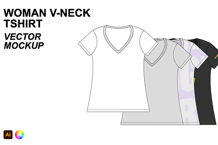 Woman V Neck Tshirt Vector Mockup