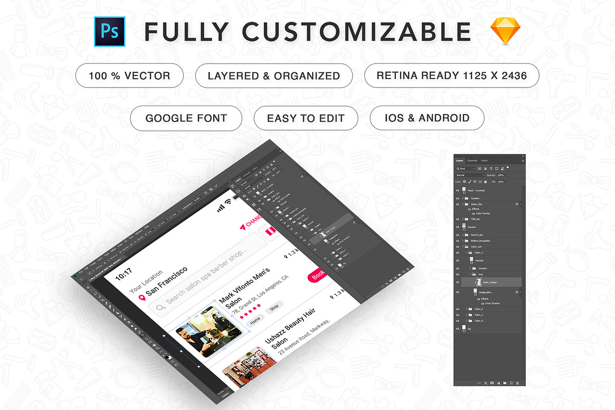 Beauty Salons and Spa App UI Kit, a Templates & Theme by App Innovation (Photo 3 of 6)