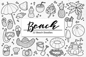Doodled Beach Lineart Graphics