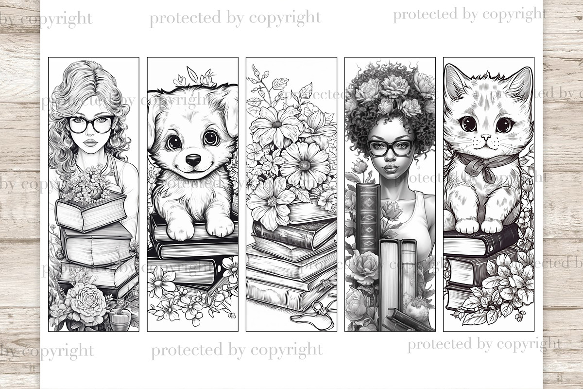 Coloring Bookmarks Printable, a Person Illustration by GlamArtZhanna (Photo 2 of 3)