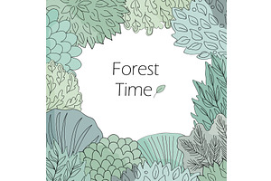 Doodle hand drawn forest frame in, an Object Illustration by Toltemara
