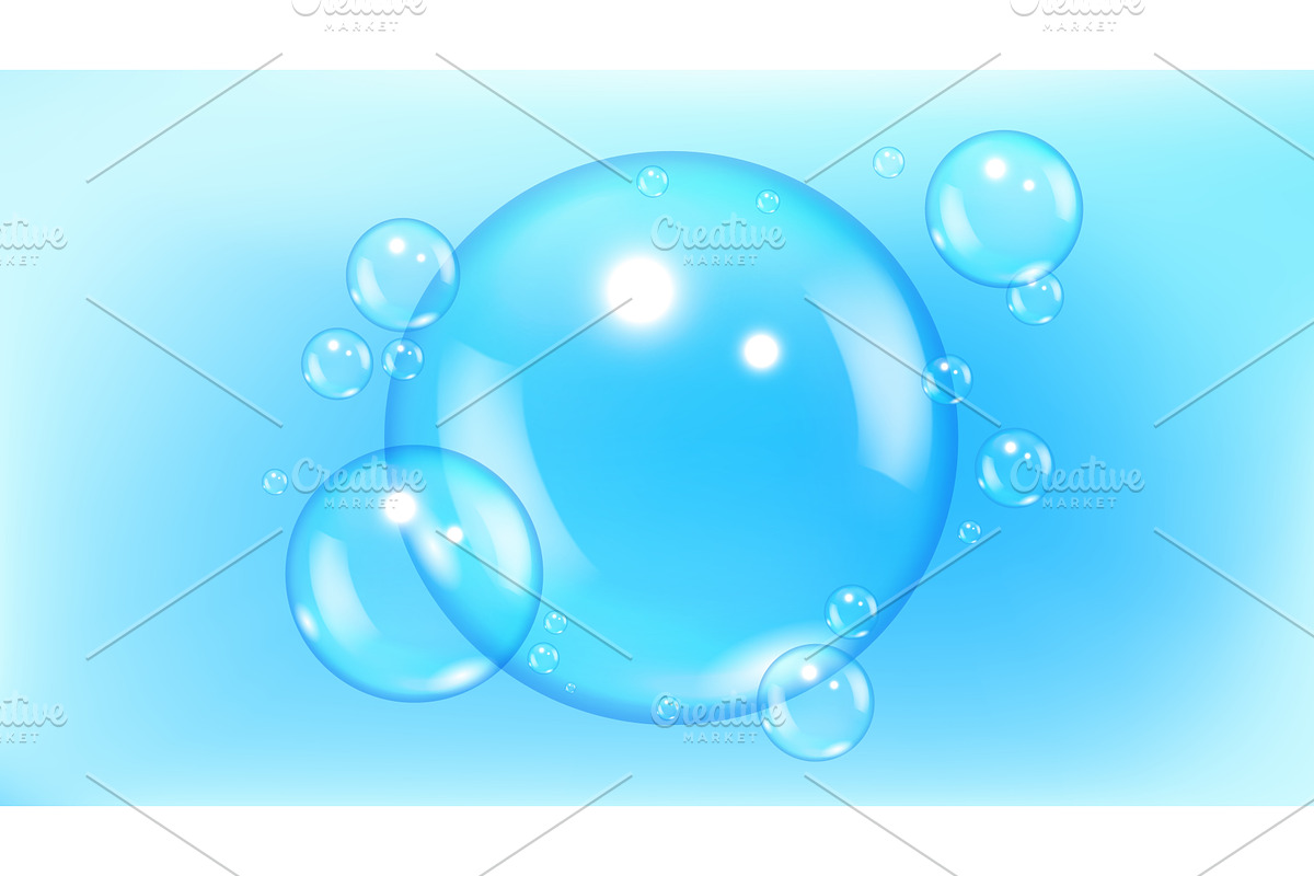 Blue water bubbles. Realistic aqua, an Illustration by Frogella