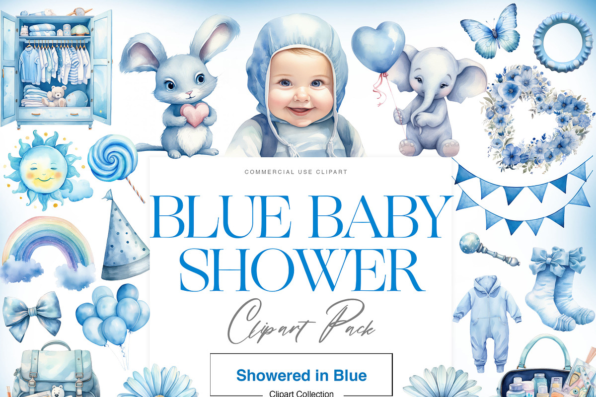 Blue Baby Shower Clipart, Its a Boy, a Decorative Illustration by BrushstrokeArtGB (Photo 1 of 9)