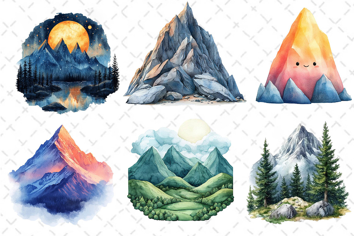 Watercolor Mountain Clipart PNG, an Illustration by Dream Creation (Photo 5 of 6)