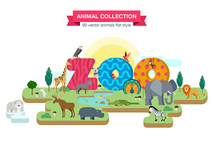 ZOO Flat Animals Vector Collection