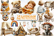 Boho Nursery Baby Clipart Bundle, an Illustration by Designworld (Thumbnail 1 of 5)