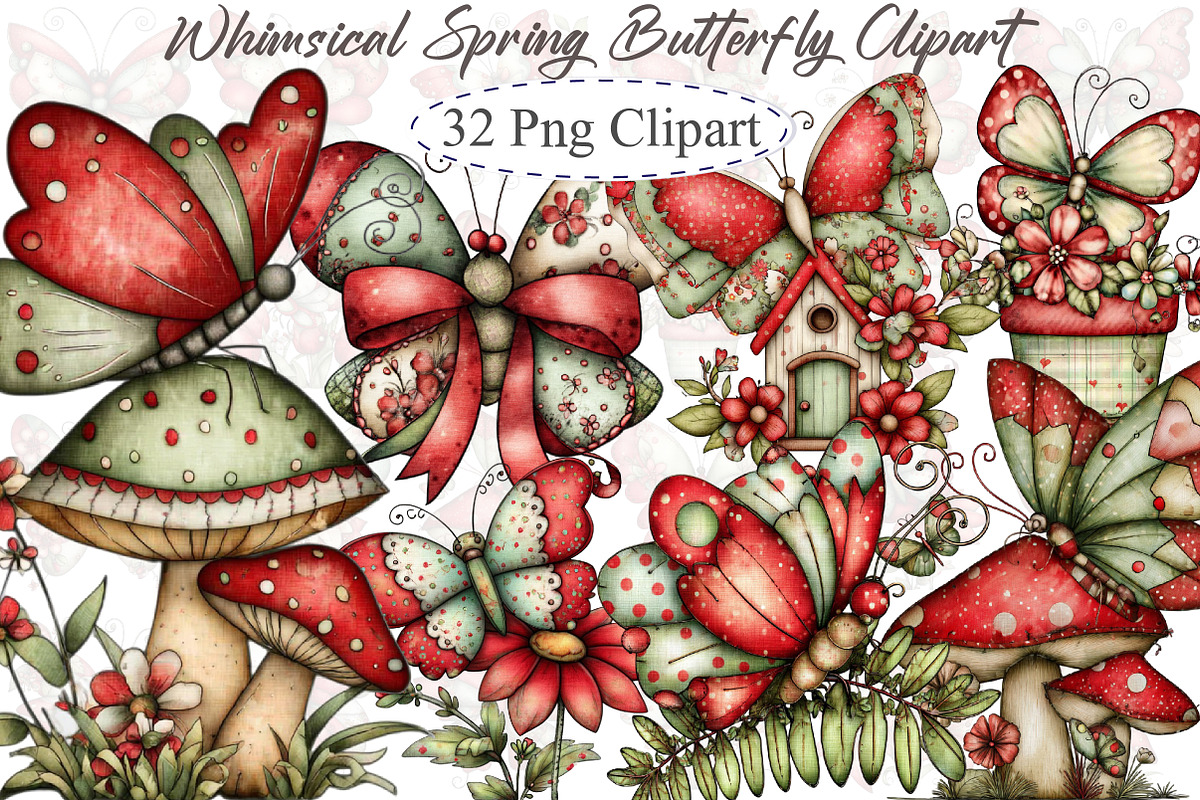 Whimsical Spring Butterfly Clipart, an Illustration by designcity5 (Photo 1 of 5)
