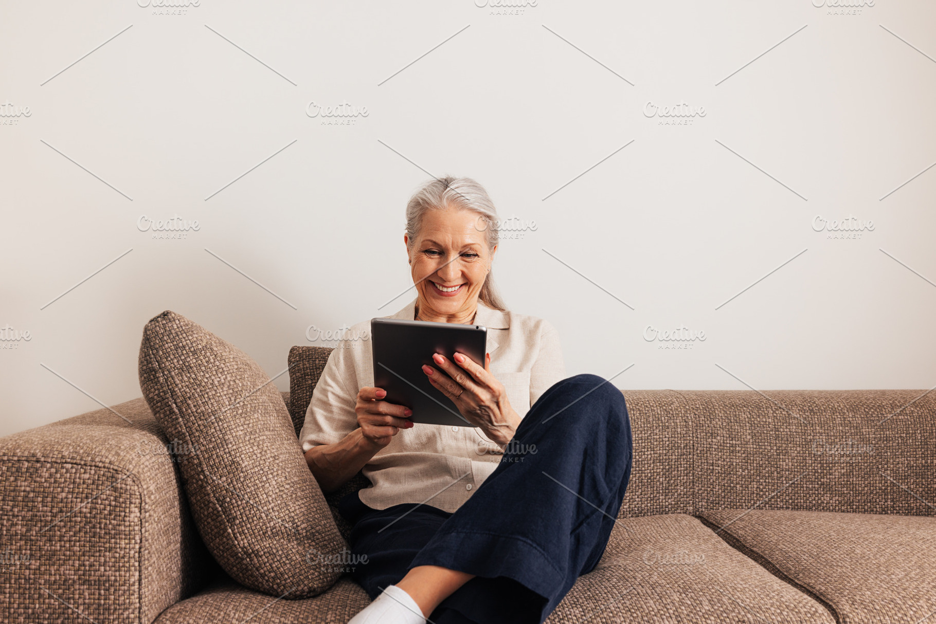 Adult cheerful female sitting, a Person Photo by Artem Varnitsin