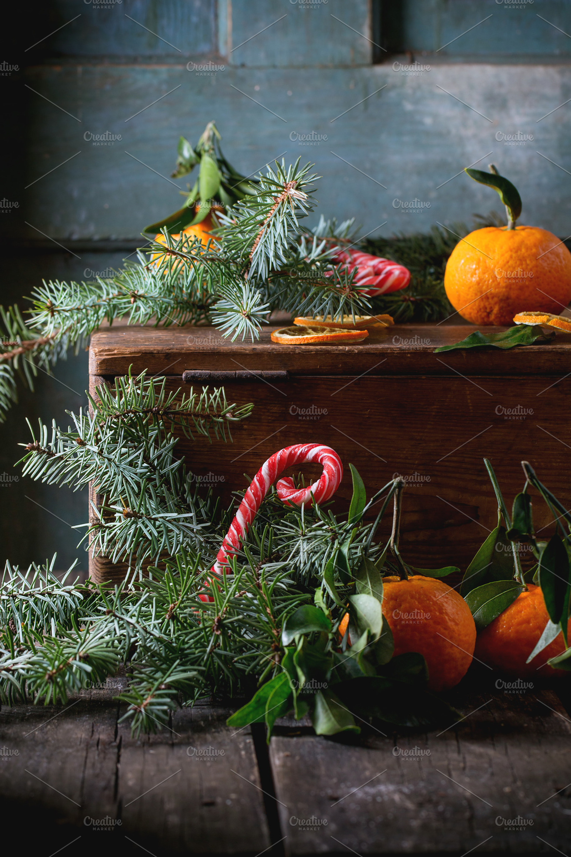 Tangerines in festive decor stock photo containing christmas and tangerines, a Food & Drink Photo by Natasha Breen