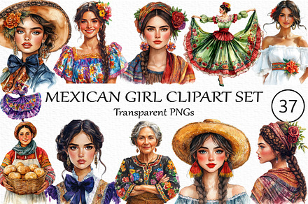 Mexican Girl Clipart Set