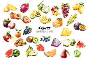 Fruits Hand Drawn Watercolor Set