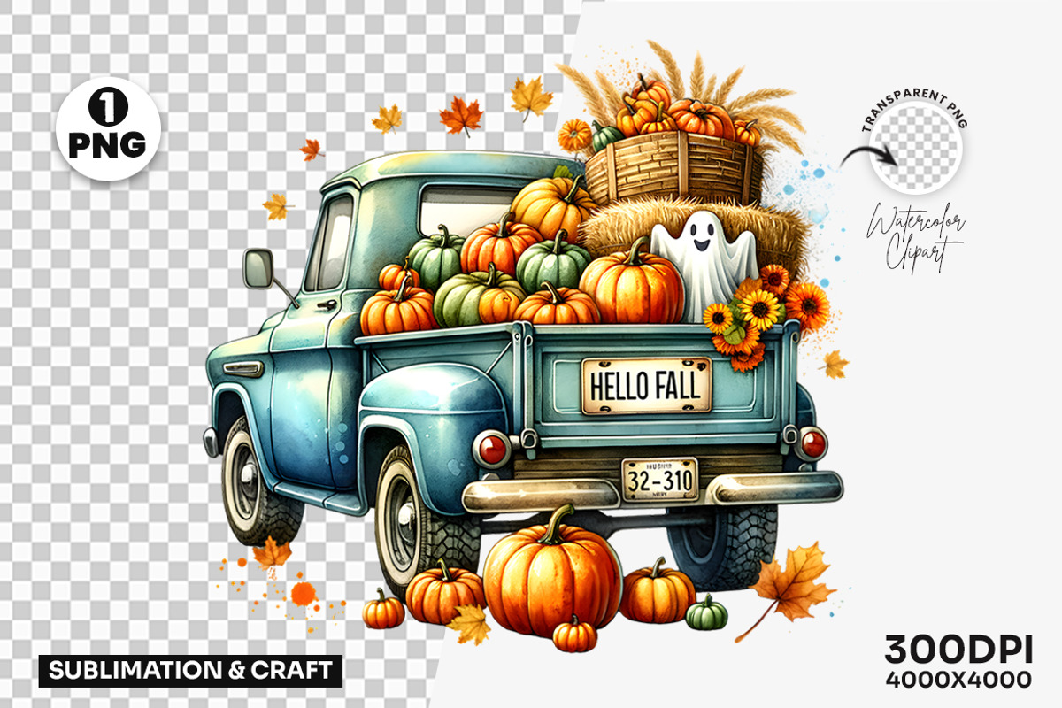 Pumpkin Truck Fall Harvest Clipart, a Seasonal Illustration by Creative Arslan (Photo 1 of 3)