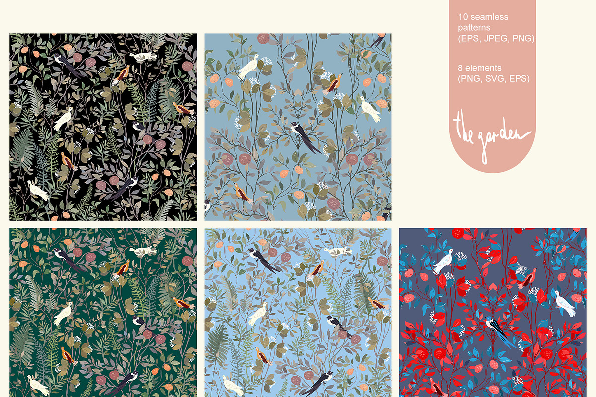 Bird garden seamless vector +clipart, a Pattern Graphic by PatternsBlooming (Photo 8 of 9)
