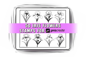 50 Iris Flowers Procreate Stamps