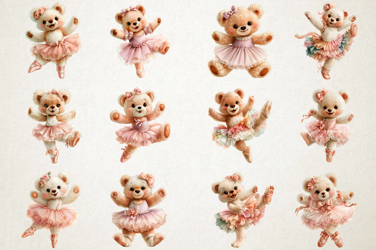 Ballerina Teddy Bear PNG Clipart, a Seasonal Illustration by RobertsArt (Photo 3 of 7)