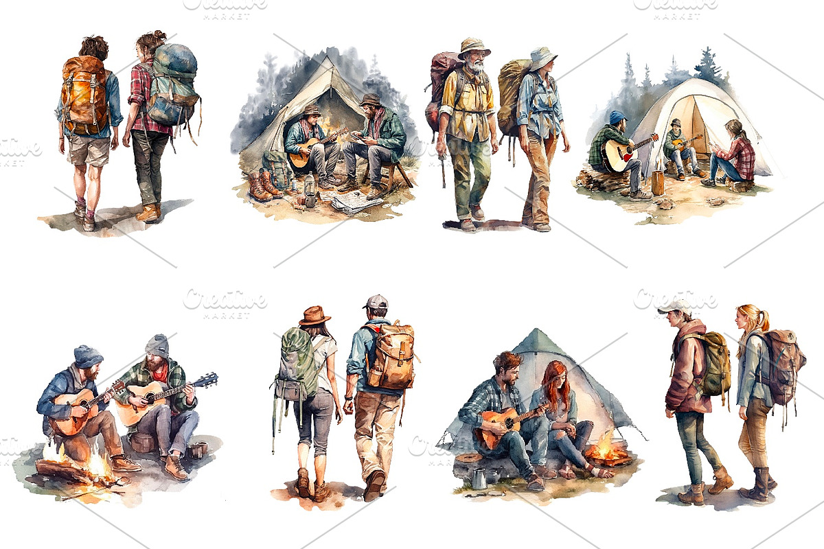 Tourist camping, watercolor clipart, a Person Illustration by AkvarelRiver (Photo 2 of 8)