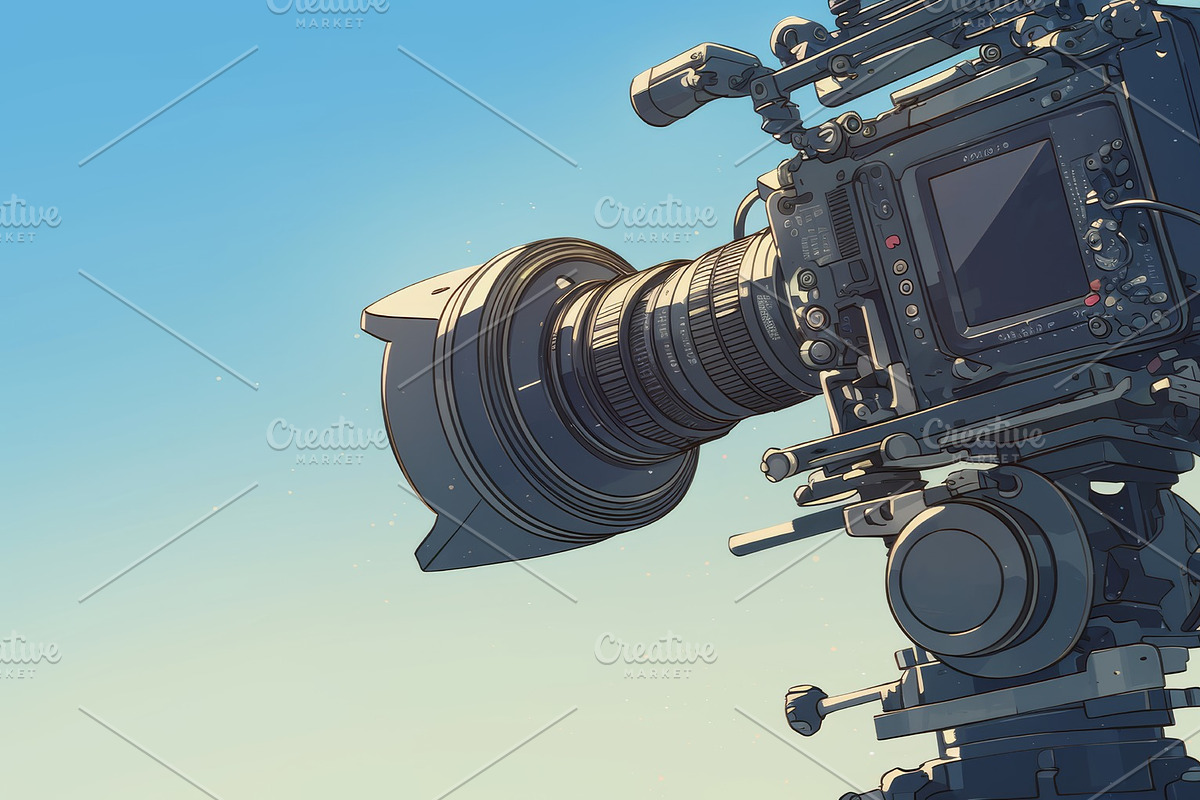 Professional video recording camera setup on a tripod in a studio setting, an Illustration by AS photostudio