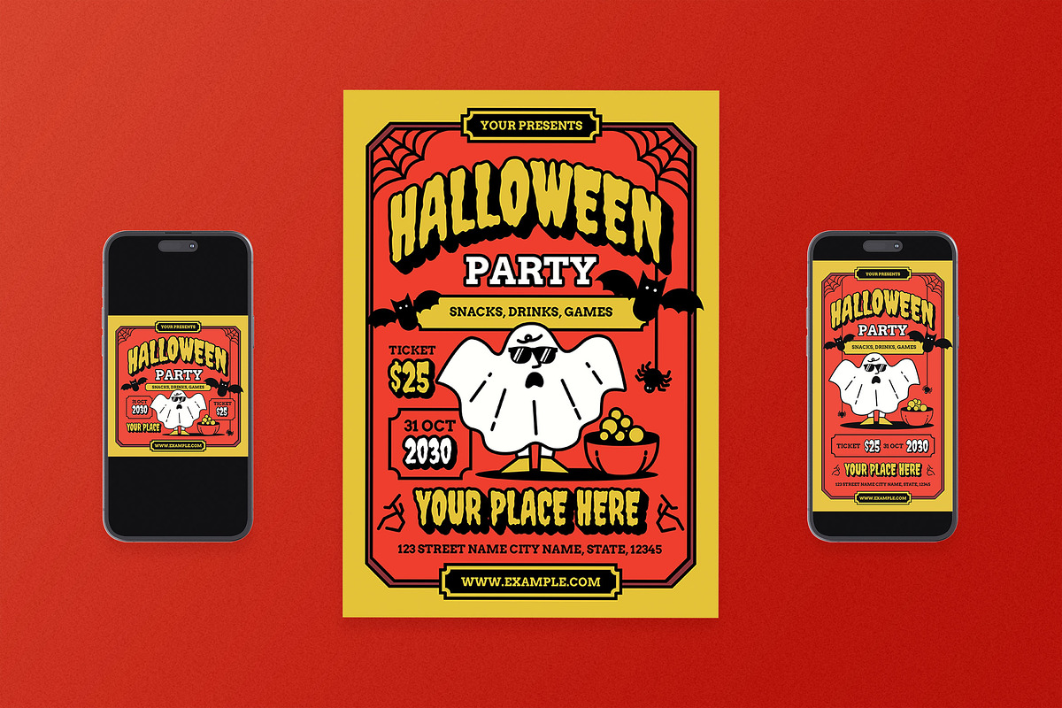 Yellow Halloween Party Flyer Set, a Flyer Template by Aiyari Graphic (Photo 1 of 3)