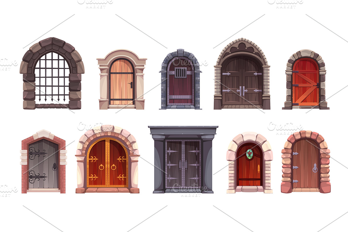 Cartoon ancient castle doors, an Object Illustration by YummyBuum